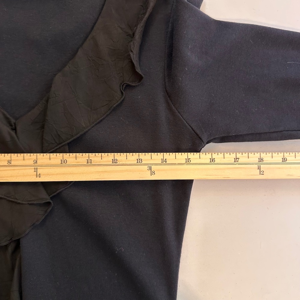 Barbara Lesser Fibers Black Ruffle V-Neck Cotton Top 3/4 Bell Sleeve Small - Picture 12 of 16